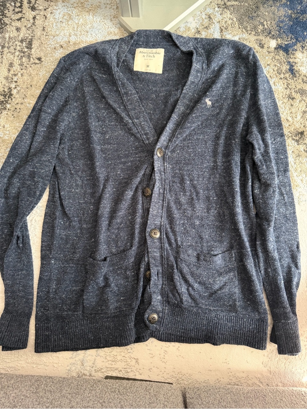 Abercrombie & Fitch Men's Heather Navy Shawl-Collar Cardigan